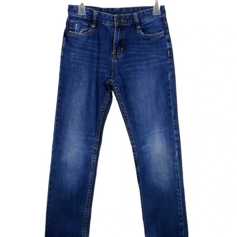 Buffalo‎ David Bitton Jeans Girls 14 Blue Denim Straight Leg Zip Distressed